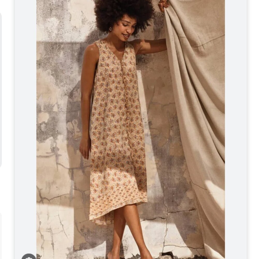 J Jill Pure Jill Elliptical Dress, Ginger Peach Mixed Floral Block, Size M Tall